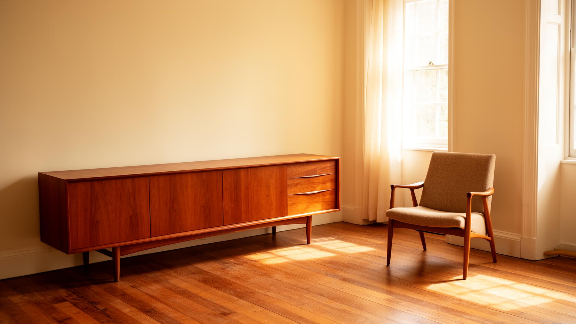 Vintage interior with mid-century Danish sideboard